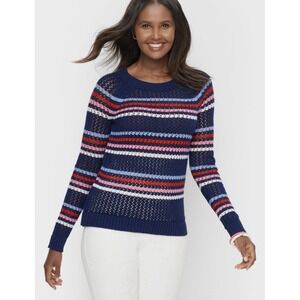 Talbots Striped Knit Sweater Women's Small Blue Red Pink Crewneck